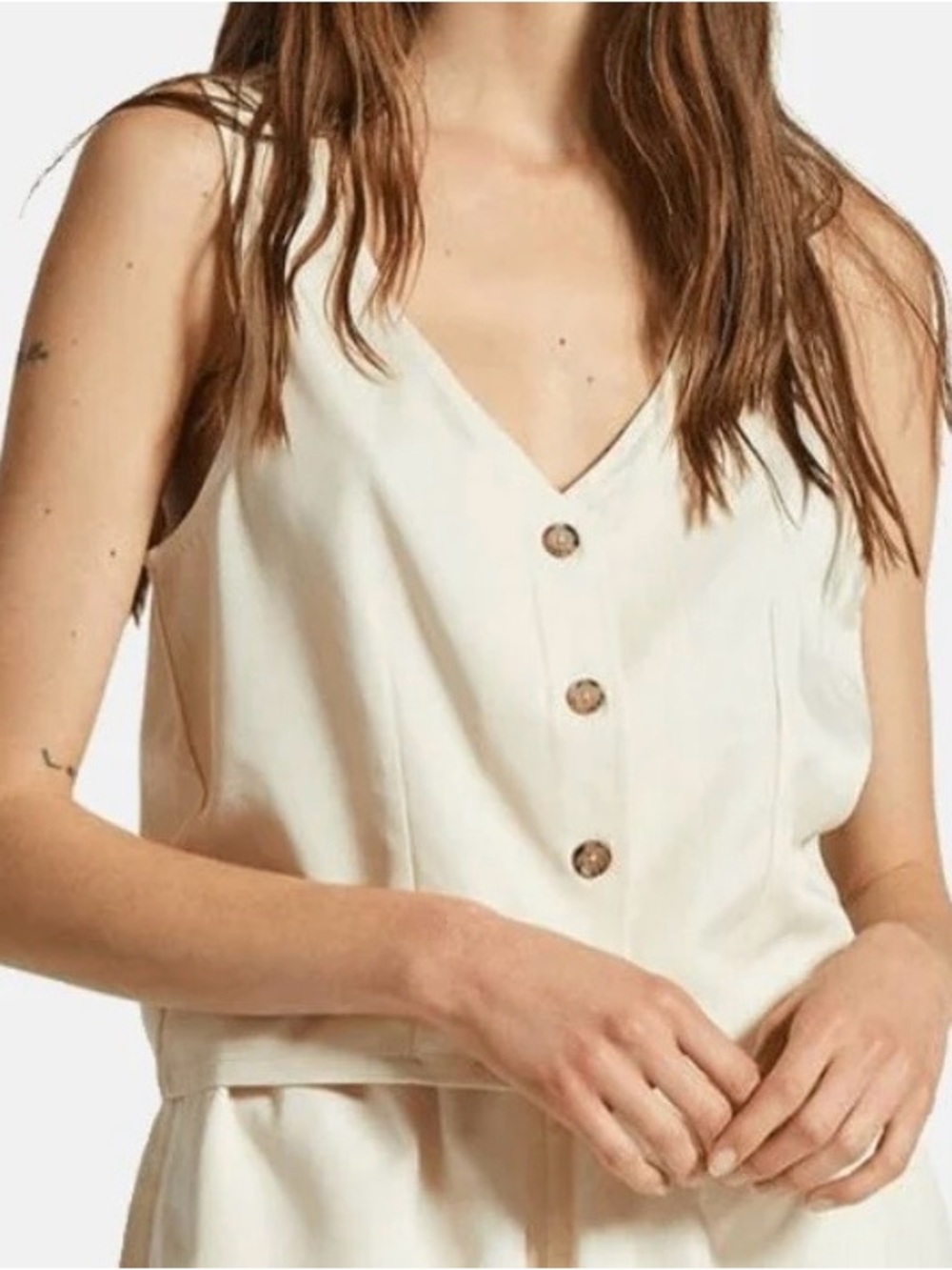 Brixton Sleeveless Button-Front Crop Top in Cream - Picture 2 of 12